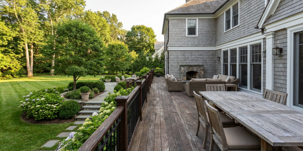 Deck surface in a Fairfield County home showing a comparison context for stain versus paint